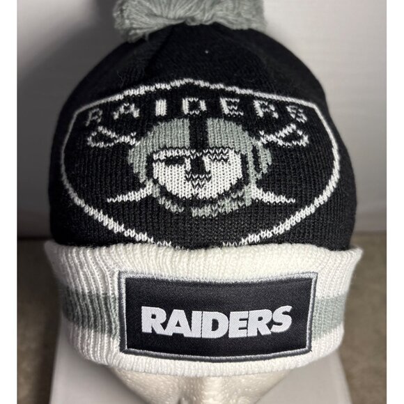 Raiders Pom Beanie Cap Black White NFL Licensed By Bud Light - Picture 3 of 6